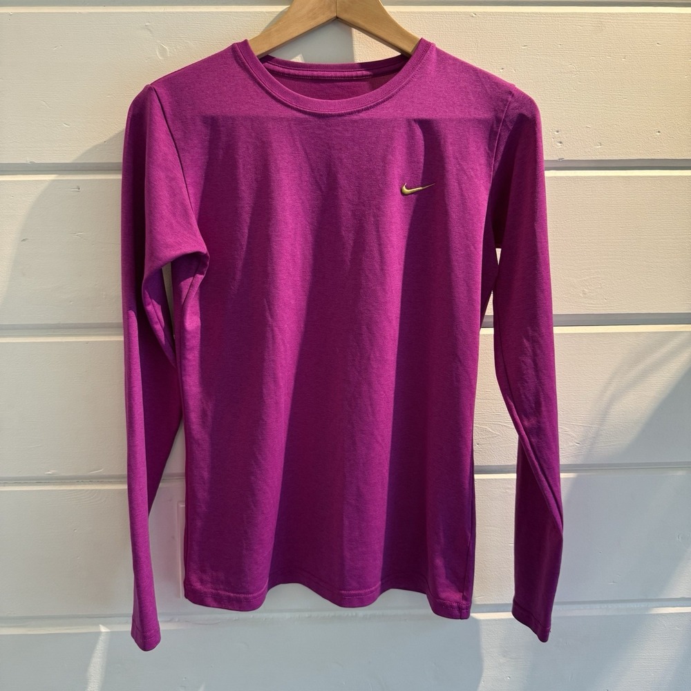 Nike Dri-FIT Crew Running Long Sleeve Top Magenta Purple Size S